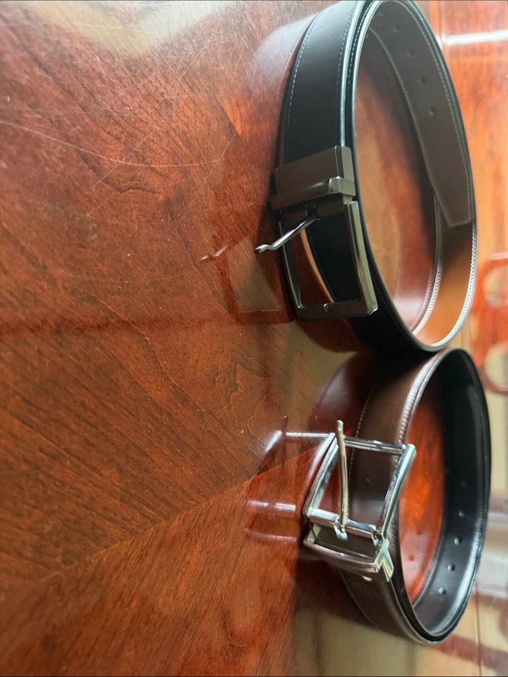 Men's Reversible Black/Brown Leather Dress Belt SET! Classic Formal Style. 34"
